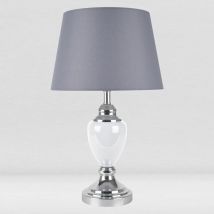 First Choice Lighting - Chrome and White Urn Table Lamp with Grey Shade - Polished chrome plate with white detail and grey cotton