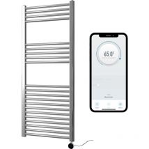 Manissa - Chrome Electric Smart WiFi Controlled Heated Towel Rail 500mm w x 1200mm h Straight 7 Day Programmable Timer App Compatibility