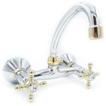 Herz - Chrome Gold f High Spout Kitchen Tap Wall Mount Cross Heads