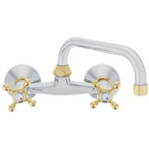 Herz - Chrome Gold Kitchen Tap Wall Mounted Cross Head Swivel Spout