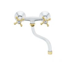 Herz - Chrome Gold s Spout Kitchen Tap Wall Mounted Cross Heads