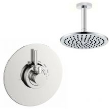 Chrome Modern Round Dual Concealed Thermostatic Shower + Ceiling Fed 8 Rose