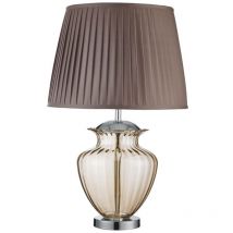 Searchlight Elina - 1 Light Table Lamp Chrome, Amber and Glass with Brown Pleated Shade, E27