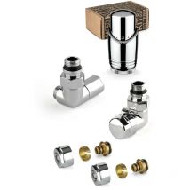 Chromfarbener Einrichtungsventilsatz mit Thermostatventil rechts und Anschluss für Mehrschichtrohre APM 135KC 015 m 16 12 Chrom