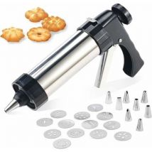 Churros-Maschine, Churros-Gerät, professionelle Edelstahl-Gebäckspritze, Kekspresse, Gebäckpistole mit 13 Keksscheiben und 8 Düsen zur Herstellung