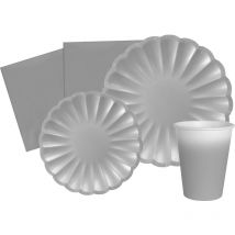 Kit Party Tavola Flower Shape person (112 pz Ø23cm, piatti Ø18cm, 24 bicchieri, 40 tovaglioli), argento carta compostabile eco-friendly, AZ158 - Ciao