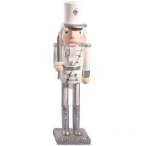 Schiaccianoci Natale Soldatino con spada (24cm) in legno glitterato, argento/bianco - Ciao