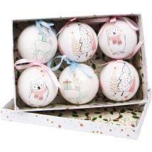 Set 6 Sfere Decoupage Ornamentali Merry Christmas Albero, Renna E Gufo (ø 7,5 Cm) Con Nastro In Tessuto Per Albero Di Natale In Giftbox - Ciao