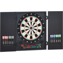Cible jeu de fléchettes électronique refermable 27 jeux 202 variations jusqu'à 8 joueurs affichage LED haut-parleur noir
