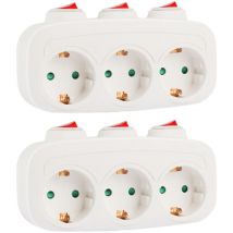 Cilia 2er Set Steckdosenadapter 3-fach Separat Schaltbar, Mehrfachsteckdose Mit 3 Einzelnen Schaltern, Verteiler 3 In 1 Schuko Kabellos, 16a 230v Max.