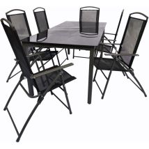 EBUY24 – 7-tlg Gartenmöbel Set 189S – 76x189x90cm, 105x61x56cm, Aluminium, Anthrazit, klappbar, wetterbeständig