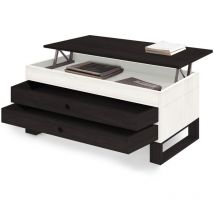 Hogar24 - Cima - Mesa Centro Elevable Madera Maciza Natural dos cajones deslizantes, Color Blanco y Negro. Medidas: 100 cm x 50 cm x 47 cm. - Blanco