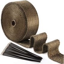 Joorrt - Cinta aislante térmica de titanio Magma de 15 m x 50 mm + 10 bridas de acero inoxidable negras para tubos de escape de motocicletas.