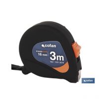 Flexómetro antideslizante 25 mm x 8 m , Flexómetro antideslizante recubierto totalmente en goma con medidas en 3, 5 y 8 metros de longitud. - Cofan