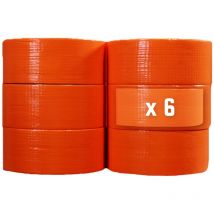 Lote de 6 Cintas adhesivas de tela naranja 50 mm x 33 m - Rollo de cinta adhesiva Tecplast para la fijación de lonas, cables y alambres