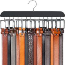 Cintre de Ceinture pour Placard Max 42 Ceintures, Organisateur de Ceinture, Accessoires de Placard avec 14 Crochets, Porte-Ceinture en Bois Robuste