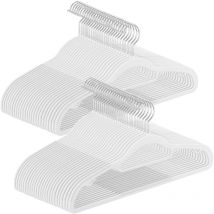 Cintres 50 pièces, cintres en Plastique, antidérapant, Peu encombrant, épaisseur 0,5 cm, Largeur 42 cm, Crochet pivotant à 360° Argent, Blanc
