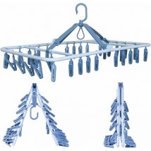 Sunxury - Cintres pliables en plastique avec 32 clips de séchage, crochet coupe-vent pour sous-vêtements avec clips, pince à linge en plastique,
