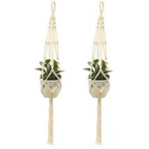 Yzmrbdqc - Cintres pour plantes en macramé, 2 pièces, panier de jardinière suspendu d'intérieur et d'extérieur, corde en coton, sac en filet pour pot