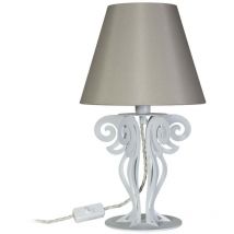 Circeo Tischlampe Ø24x40 cm Marmorweißer Eisensockel und sandfarbener Stofflampenschirm Hergestellt in Italien E27-Fassung (ohne Leuchtmittel)