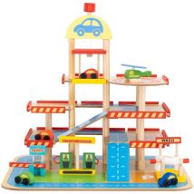 Robincool - Circuit Voitures Jouet pour Enfants et Garage Montessori Monza 50x40x47cm 5 Accessoires Inclus Bois Écologique