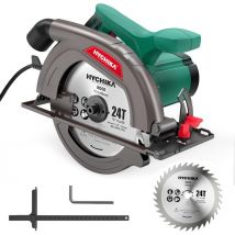 Hychika - Circular Saw, 1300W Electric Saw 4500RPM, High Power Motor, 24T Blade(185mm), Cutting Depth 65mm (90o), 45mm (45o), Safety Switch, Dust