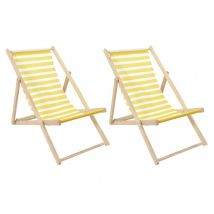Altobuy - cisco - Lot de 2 Chiliennes en Bois Naturel Toile Rayures Jaunes et Blanches