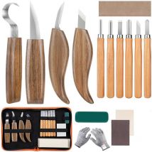 Kinsi - Ciseau à bois, Set de couteaux à sculpter avec blocs de bois, set comprenant 10 couteaux à sculpter en bois