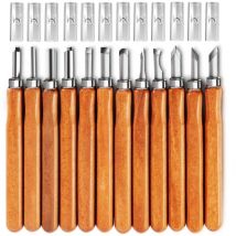 Basetbl - Ciseau à bois,12 pièces Ciseaux à bois,Ensemble de couteaux à découper en liège kit d'outils de gravure avec pierre à aiguiser / sac de