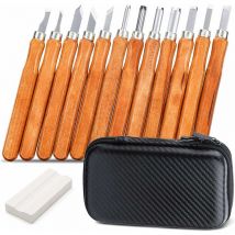 ux à bois, kit d'outils de gravure avec pierre à aiguiser / sac de rangement