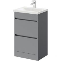 City - Gloss Grey 500mm Floor Standing 2 Drawer Vanity Unit and Basin with 1 Tap Hole