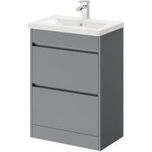 City - Gloss Grey 600mm Floor Standing 2 Drawer Vanity Unit and Basin with 1 Tap Hole
