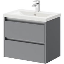 City - Gloss Grey 600mm Wall Mounted 2 Drawer Vanity Unit and Basin with 1 Tap Hole