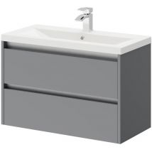 City - Gloss Grey 800mm Wall Mounted 2 Drawer Vanity Unit and Basin with 1 Tap Hole