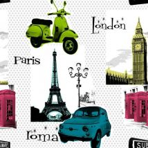Home - City Wallpaper Countries Landmarks Skyline Motorbikes Cars Dotted White Multi