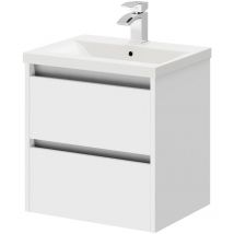 City - Gloss White 500mm Wall Mounted 2 Drawer Vanity Unit and Basin with 1 Tap Hole