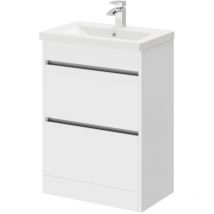 City - Gloss White 600mm Floor Standing 2 Drawer Vanity Unit and Basin with 1 Tap Hole