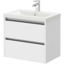 City - Gloss White 600mm Wall Mounted 2 Drawer Vanity Unit and Basin with 1 Tap Hole