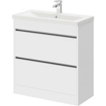 City Gloss White 800mm Floor Standing 2 Drawer Vanity Unit and Basin with 1 Tap Hole