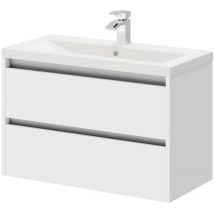 City Gloss White 800mm Wall Mounted 2 Drawer Vanity Unit and Basin with 1 Tap Hole