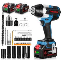 Onevan - 1800 n.m Drehschlagschrauber Akku Schlagschrauber mit 2 Batterien und 44 Zubehörteilen