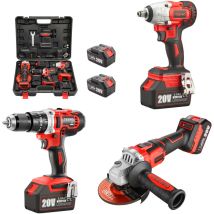 Teeno - Perceuses Combi-kit Clé À Chocs Sans Fil Brushless+perceuse A Percussion + Meuleuse D'Angle Brushless + 2 Batteries 20v 3ah