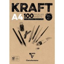 Clairefontaine 96545c Blocco Collato Carta Kraft - 100 Fogli Carta Kraft Vergata Bruna A4 21x29,7 Cm 90g - Carta Double Face Per Lo Schizzo E Il 