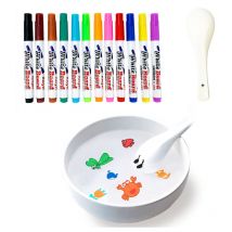 Kit de peinture à l'eau pour enfants, stylo à encre flottante magique, marqueur pour tableau blanc effaçable à sec, comprend 12 stylos à dessin et 1