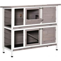 Clapier à lapin cage à lapin 2 étages trappe de séparation amovible 4 portes verrouillables 2 plateaux coulissants rampe toit ouvrant bois de sapin