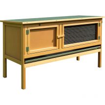 Clapier cage à lapin sur pied - 2 portes, toit bitumé ouvrant, plateau déjection coulissant - bois sapin pré-huilé