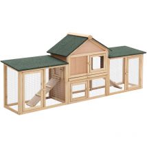 Clapier cage à lapins rongeurs xxl 2 étages toit bitumé intégral tiroir déjection 2,10L x 0,46l x 0,85H m bois massif pin pré-huilé