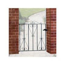 Cannock Gates - Classic Scroll Low Flat Single Gate - Solid Steel - Fits Gap of 838 mm x 914 mm High - Electro Galvanised/Black Powder Coated