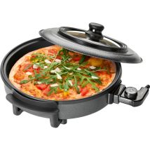Clatronic - pp 3402 Sartén Eléctrica, Especial Pizza, 36 cm, Tapa Cristal, Antiadherente, Termostato Ajustable, 3,5cm 1500W Negro