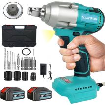 Clé à chocs, clé à chocs sans fil brushless avec 1 / 2 'driver 21v 320n.m couple avec 2 prises, 19mm 21mm, 1 batteries 5500mah chargeur, pour roues